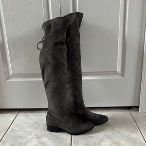 Gray Suede Knee High Boots Size- 6